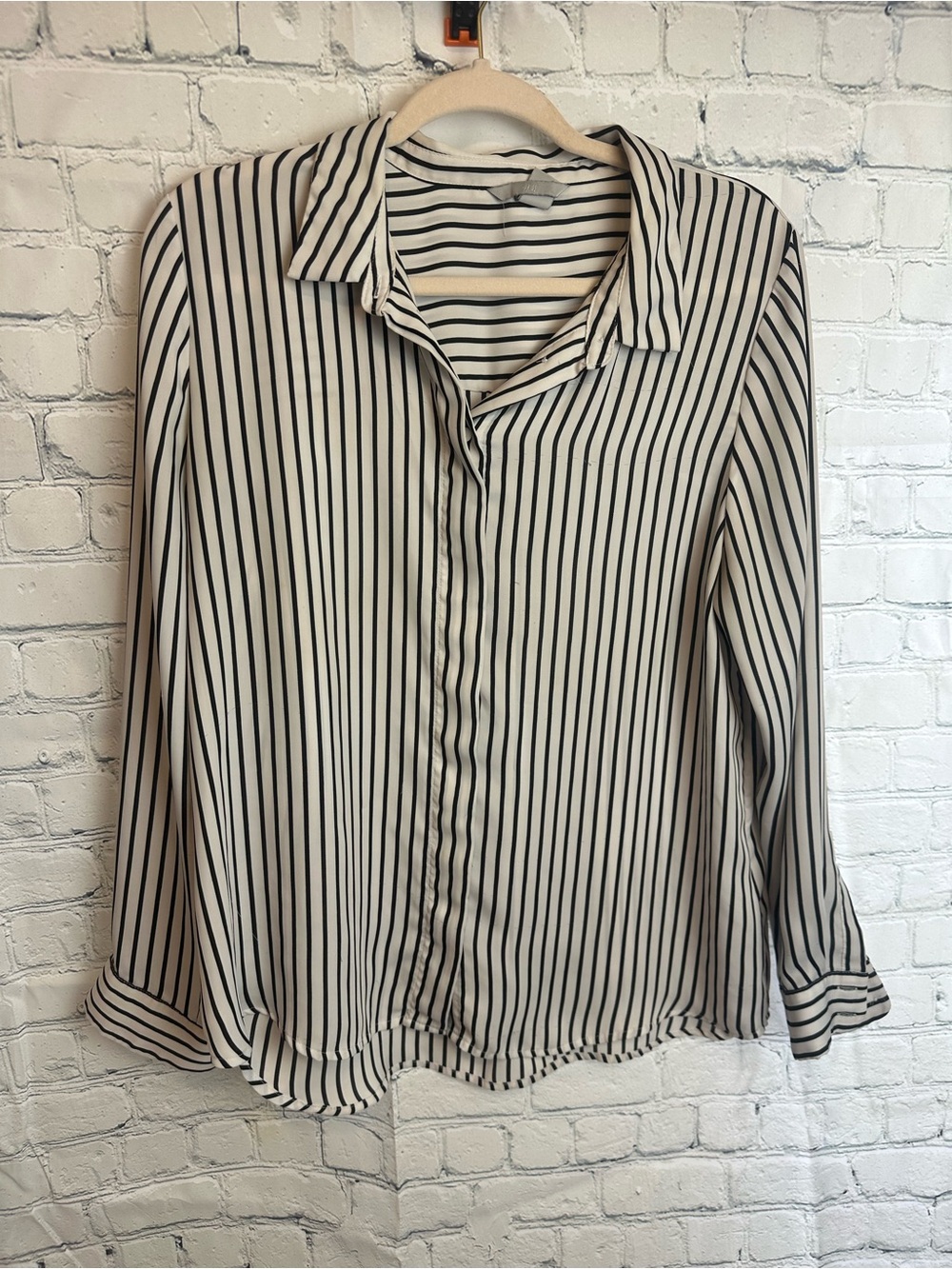 H&M Cream and Black Vertical Stripe Button-Down Shirt